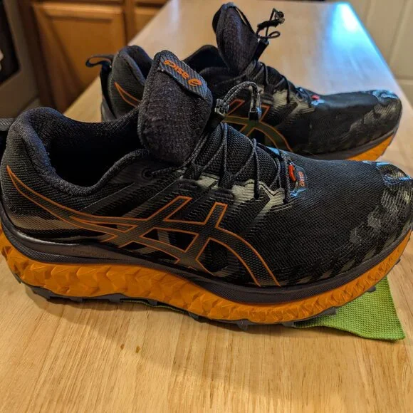 ASICS Trabuco MAX men's size 9 black shocking orange trail running shoes - Picture 5 of 11